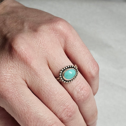 Size 6.5 // Sterling Silver Textured Band with Turquoise Stone