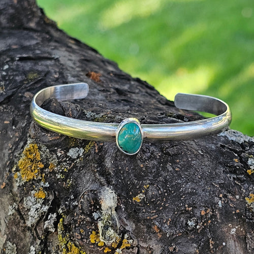 Kingman Turquoise Sterling Silver Cuff – Smooth Band – 6 Inches