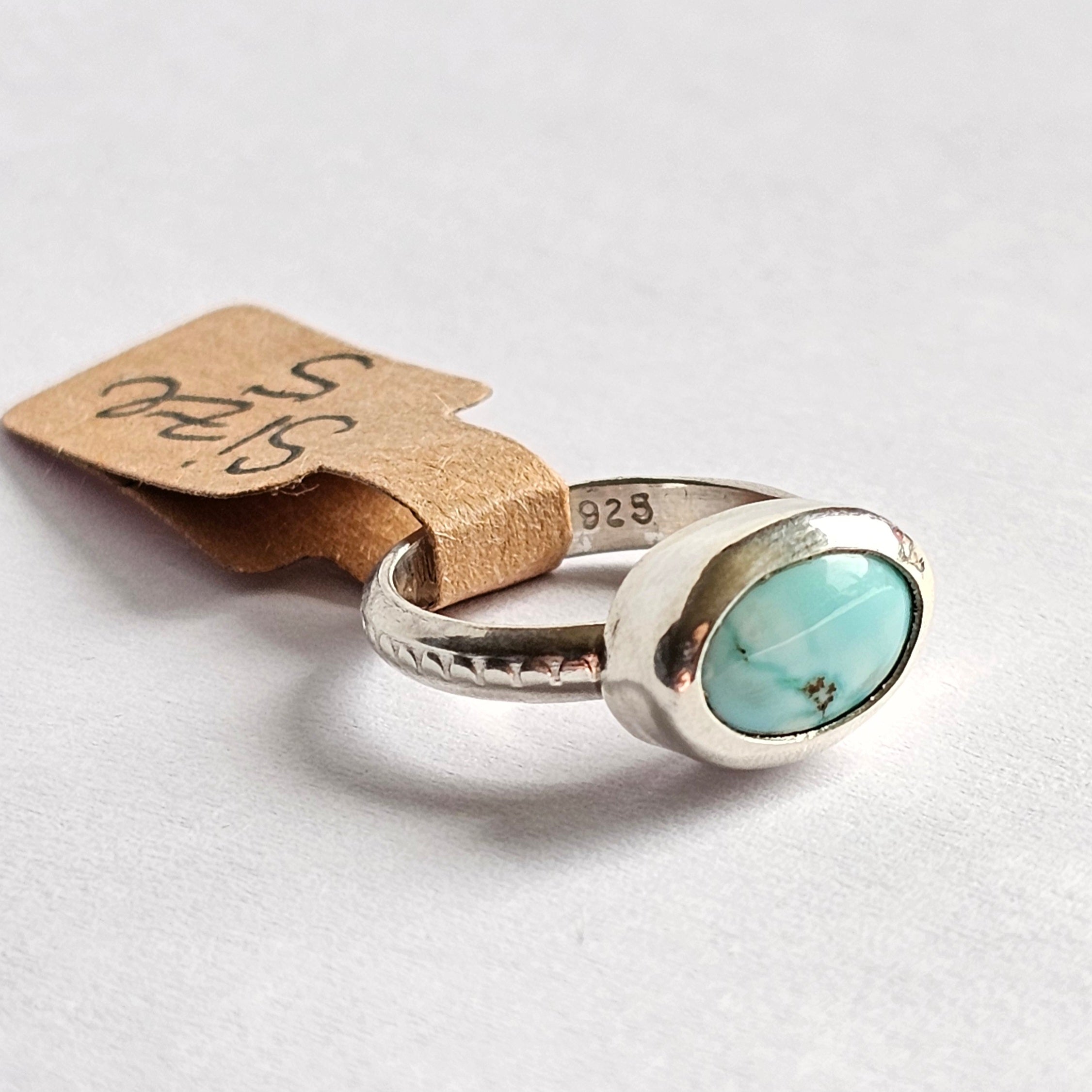 Turquoise Silver Ring - Size 5 - Handmade Sterling Silver