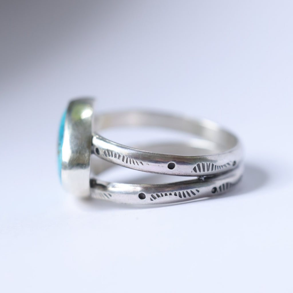 Turquoise Sterling Silver Ring – Stamped Double Band – Size 9.5 - handmade by Bright Side Jewelry Co.