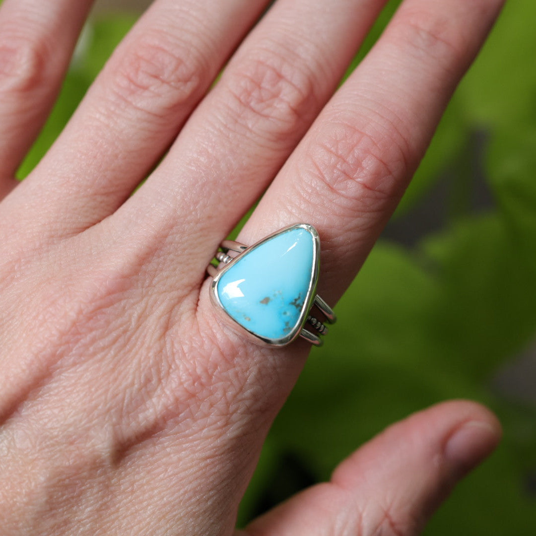 Turquoise Sterling Silver Ring – Beaded Band – Size 10