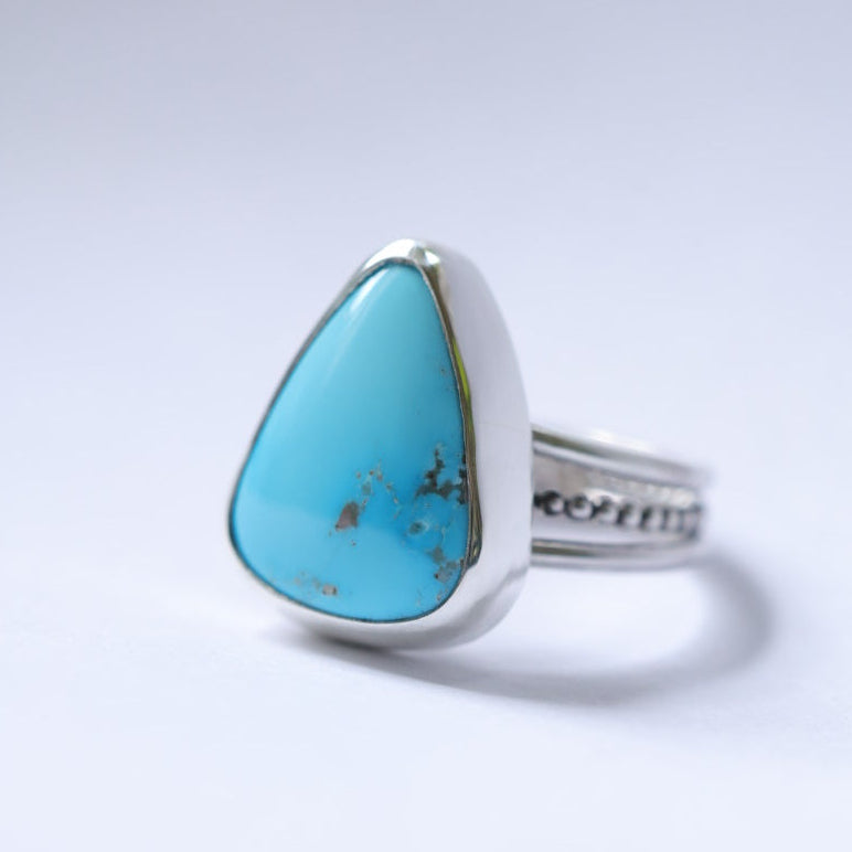 Turquoise Sterling Silver Ring – Beaded Band – Size 10