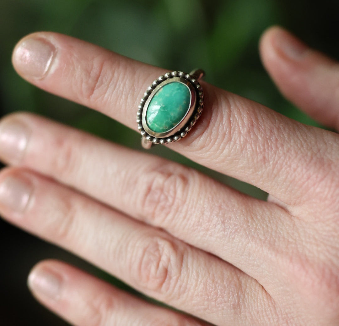 Size 12.25 // Sterling Silver Textured Band with Turquoise Stone