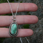 Top grade Natural Lucin Variscite with Beaded Detail around Bezel - Sterling Silver Pendant