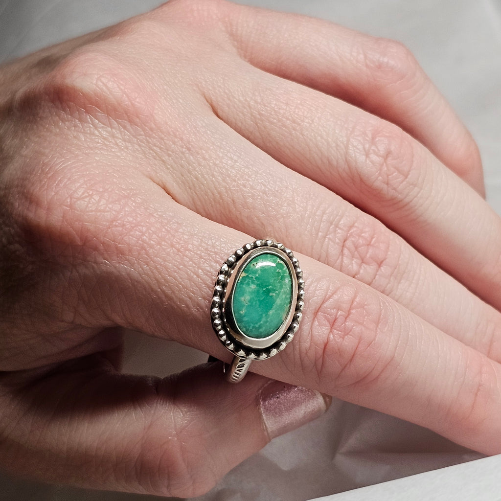 Size 12.25 // Sterling Silver Textured Band with Turquoise Stone