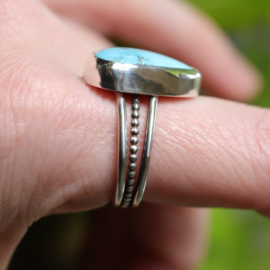 Turquoise Sterling Silver Ring – Beaded Band – Size 10