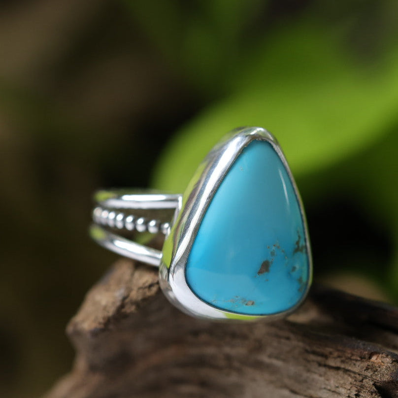 Turquoise Sterling Silver Ring – Beaded Band – Size 10
