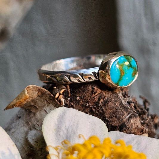 Size 8 / Turquoise Ring with Sterling Silver band & 14k Gold Bezel