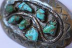 Effie C. Zuni Stamped Silver Turquoise Snake Belt Buckle - (AS IS)