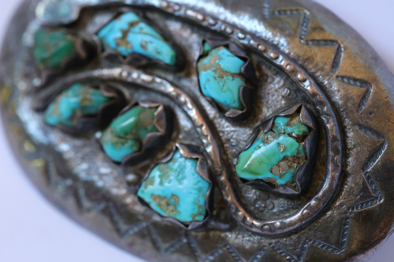 Effie C. Zuni Stamped Silver Turquoise Snake Belt Buckle - (AS IS)