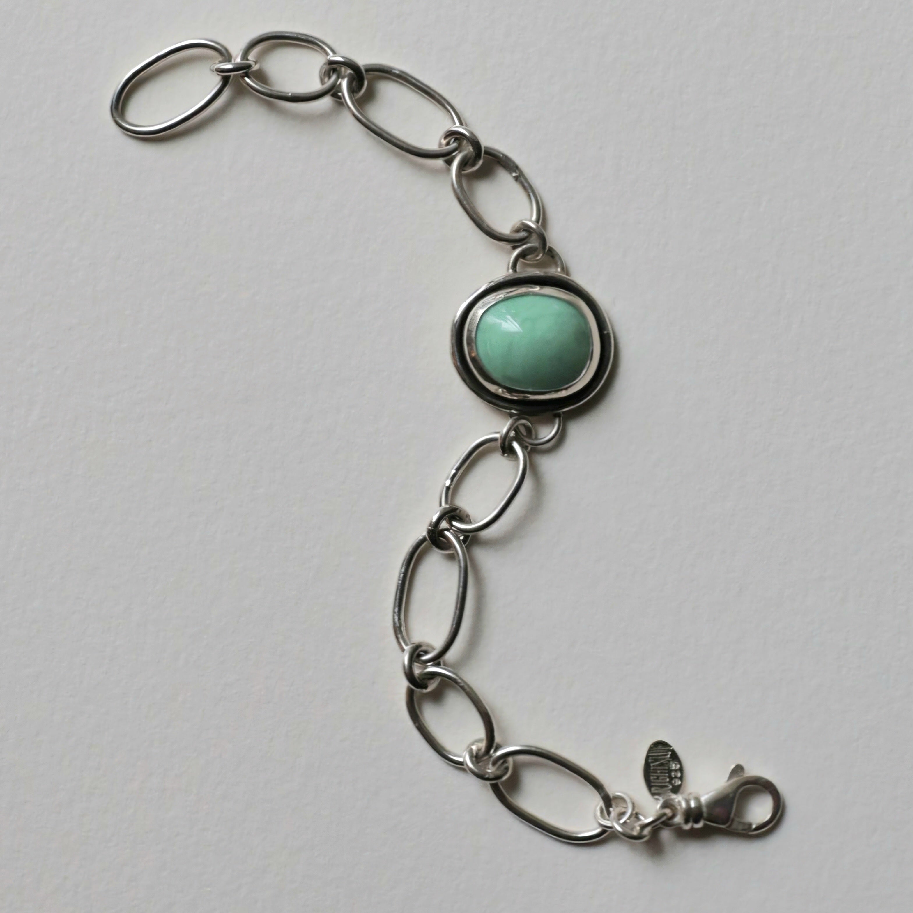 7.5 inches \\ Hand Fabricated Sterling Silver Chain Featuring Top grade Natural Lucin Variscite Stone