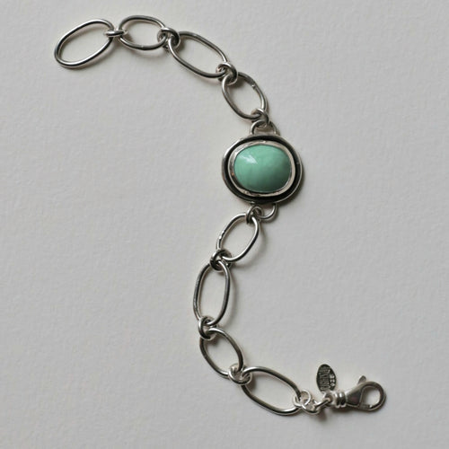 Lucin Variscite Sterling Silver Chain Bracelet – Hand Fabricated - 7 inches - handmade by Bright Side Jewelry Co.