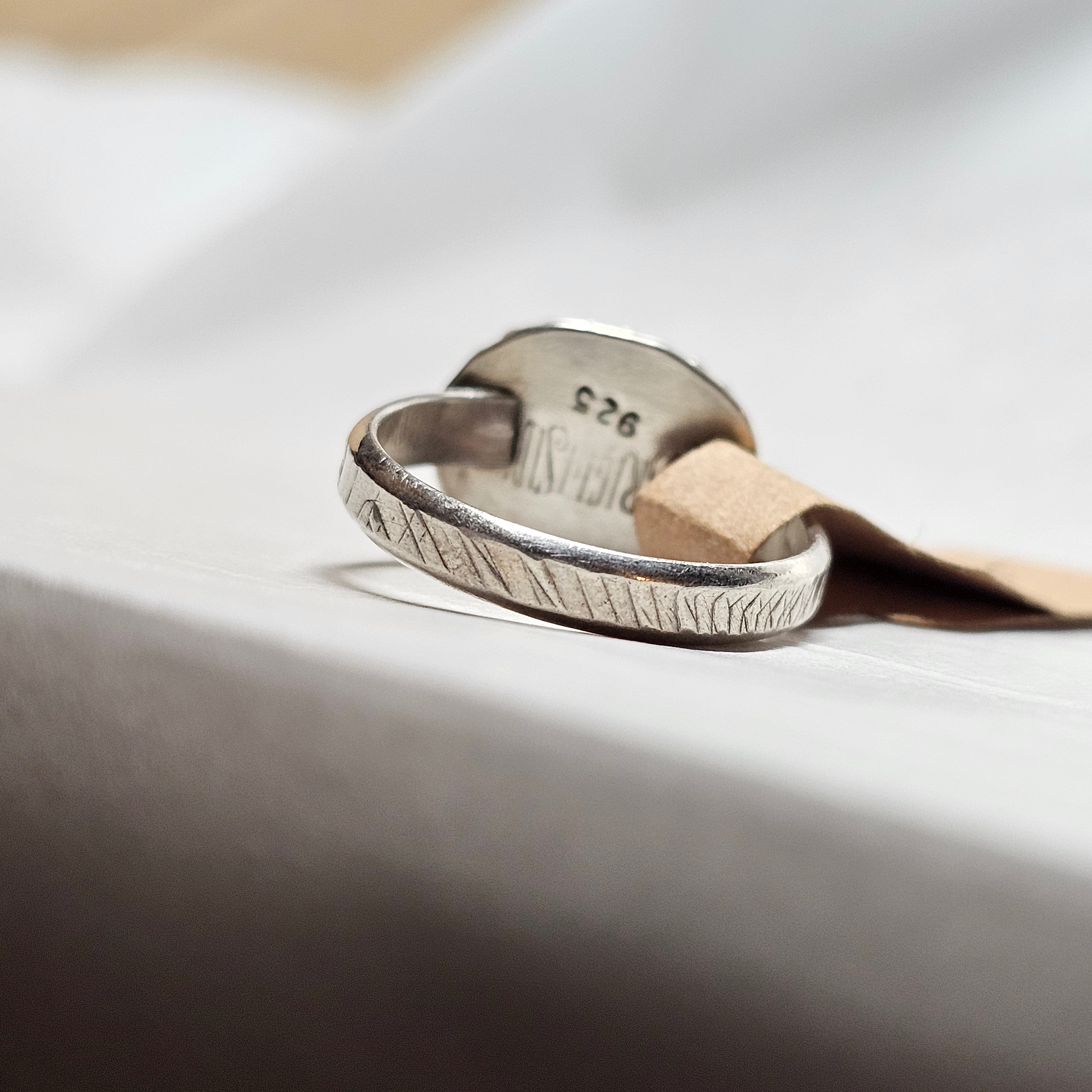 Size 6.5 // Sterling Silver Textured Band with Turquoise Stone