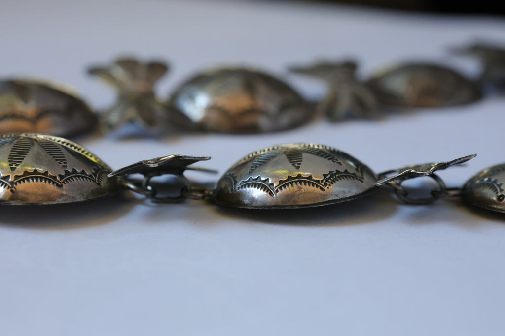 Alfred Peyton Stamped Sterling Silver Concho and Feather Necklace