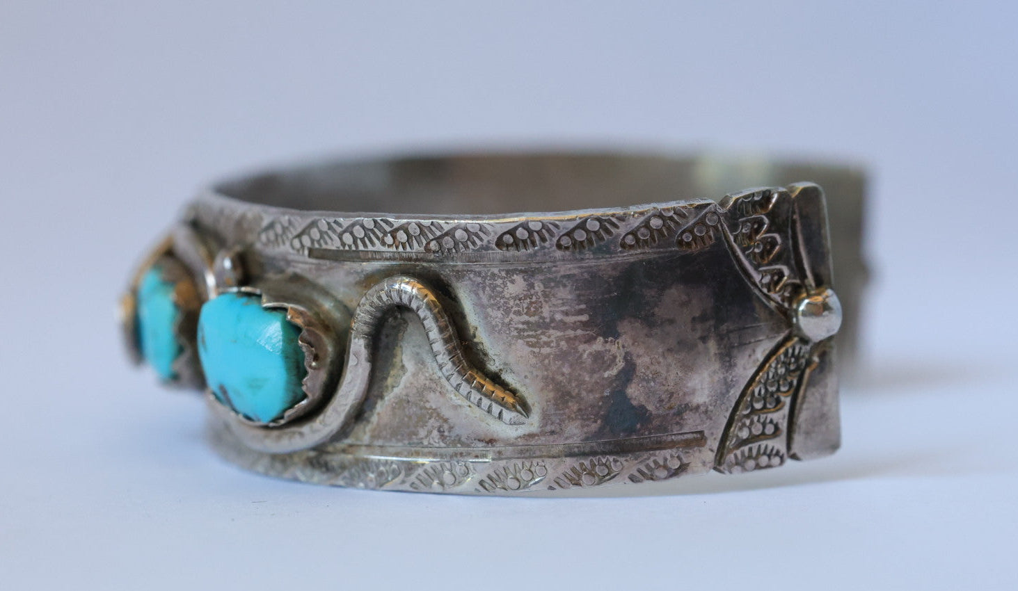 Effie C. Zuni Sterling Silver Turquoise Snake Cuff Bracelet