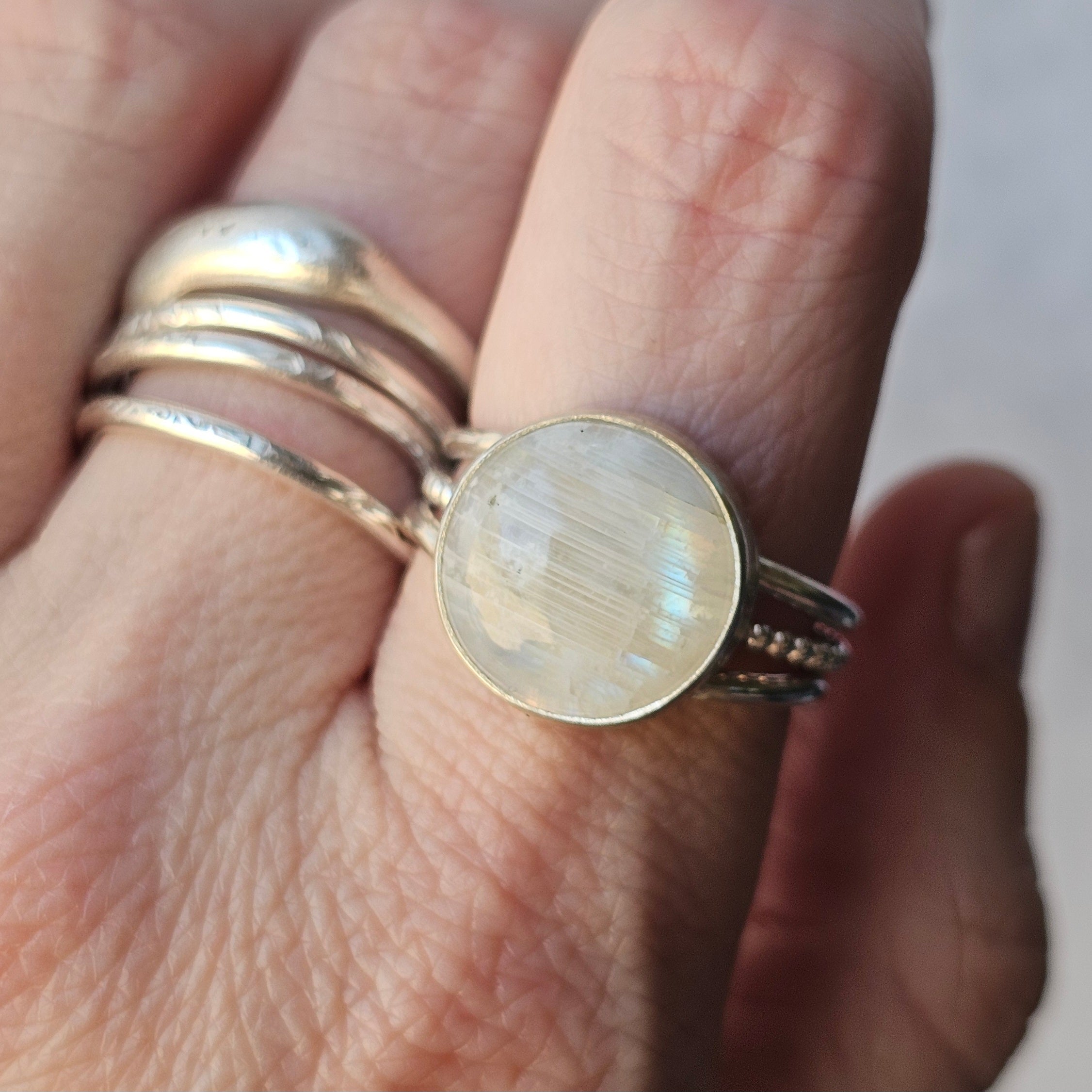 Rainbow Moonstone Sterling Silver Ring – Size 9.75