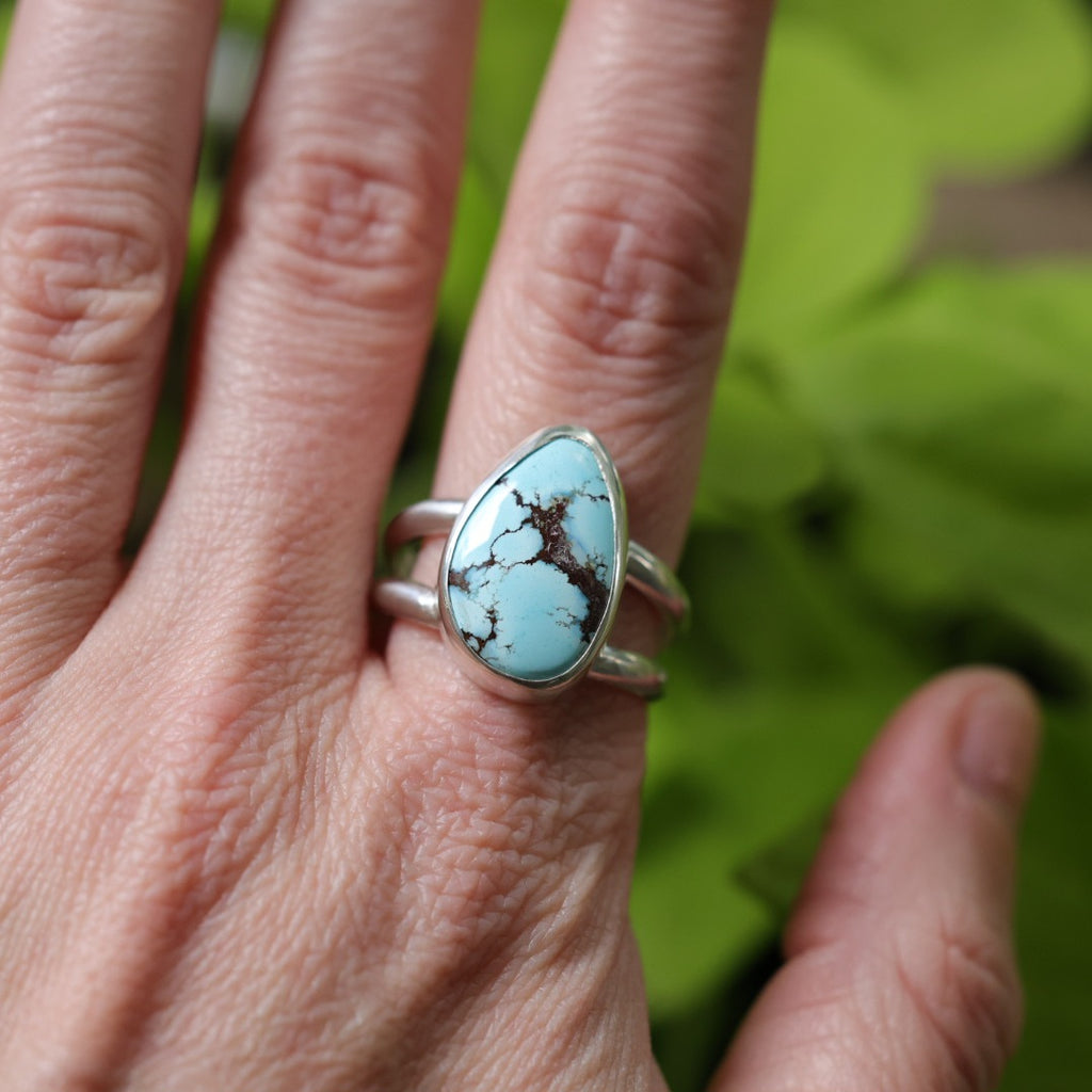 Turquoise Sterling Silver Ring – Double Band – Size 11.5