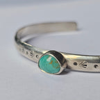 ~6" Sterling Silver Cuff with Kingman Turquoise – Stamped Band, Freeform Cabochon