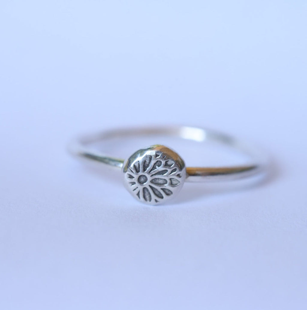 Sterling Silver + Fine Silver Textured Dot Size 7.5