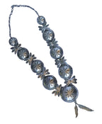 Alfred Peyton Stamped Sterling Silver Concho and Feather Necklace