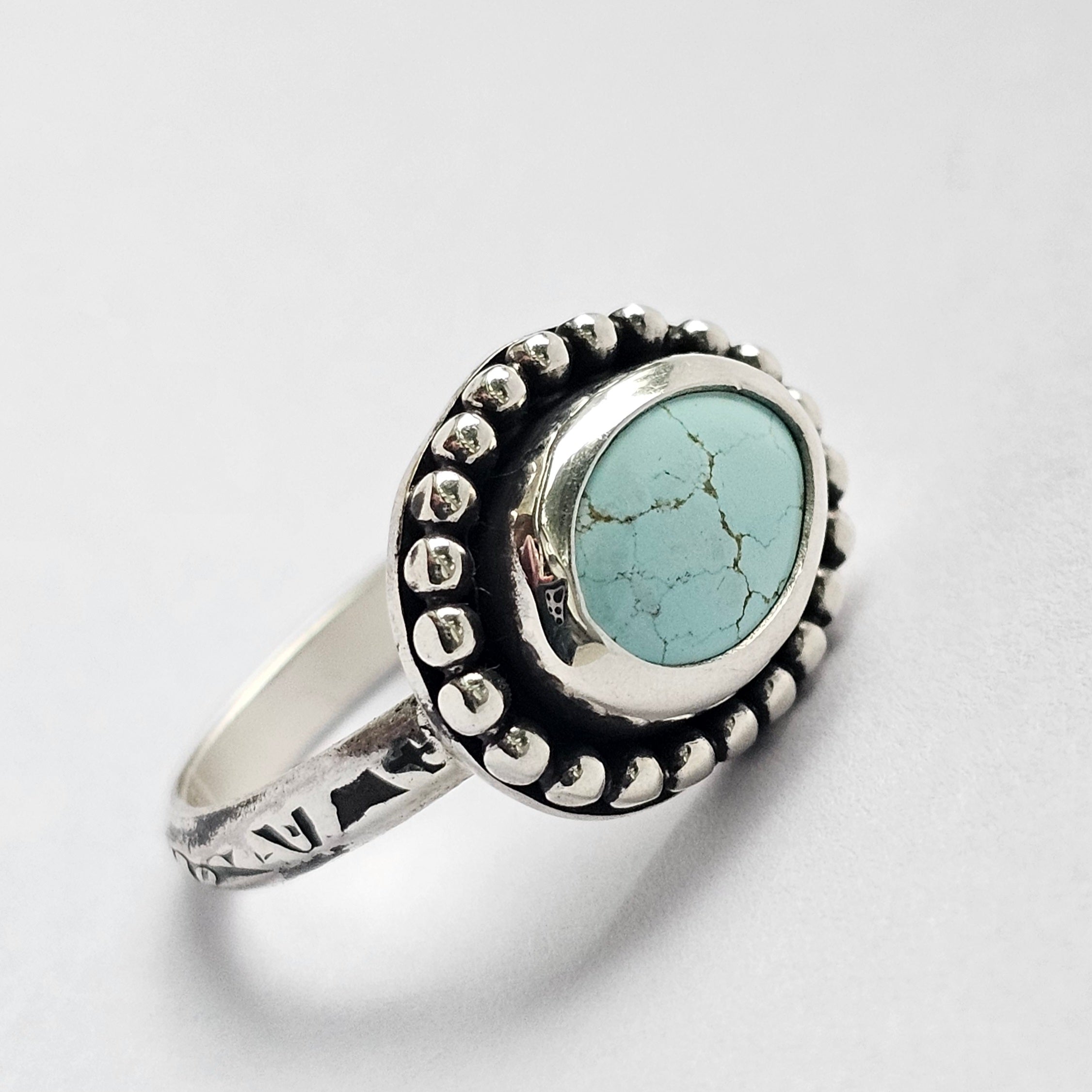 Size 8.75 // Turquoise Ring with Textured Sterling Silver Band
