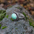 Size 7.5 // Top grade Natural Lucin Variscite Ring with Textured Sterling Silver Band