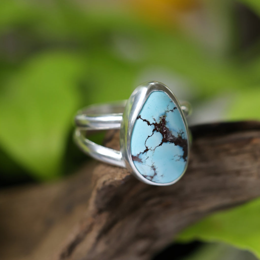 Turquoise Sterling Silver Ring – Double Band – Size 11.5