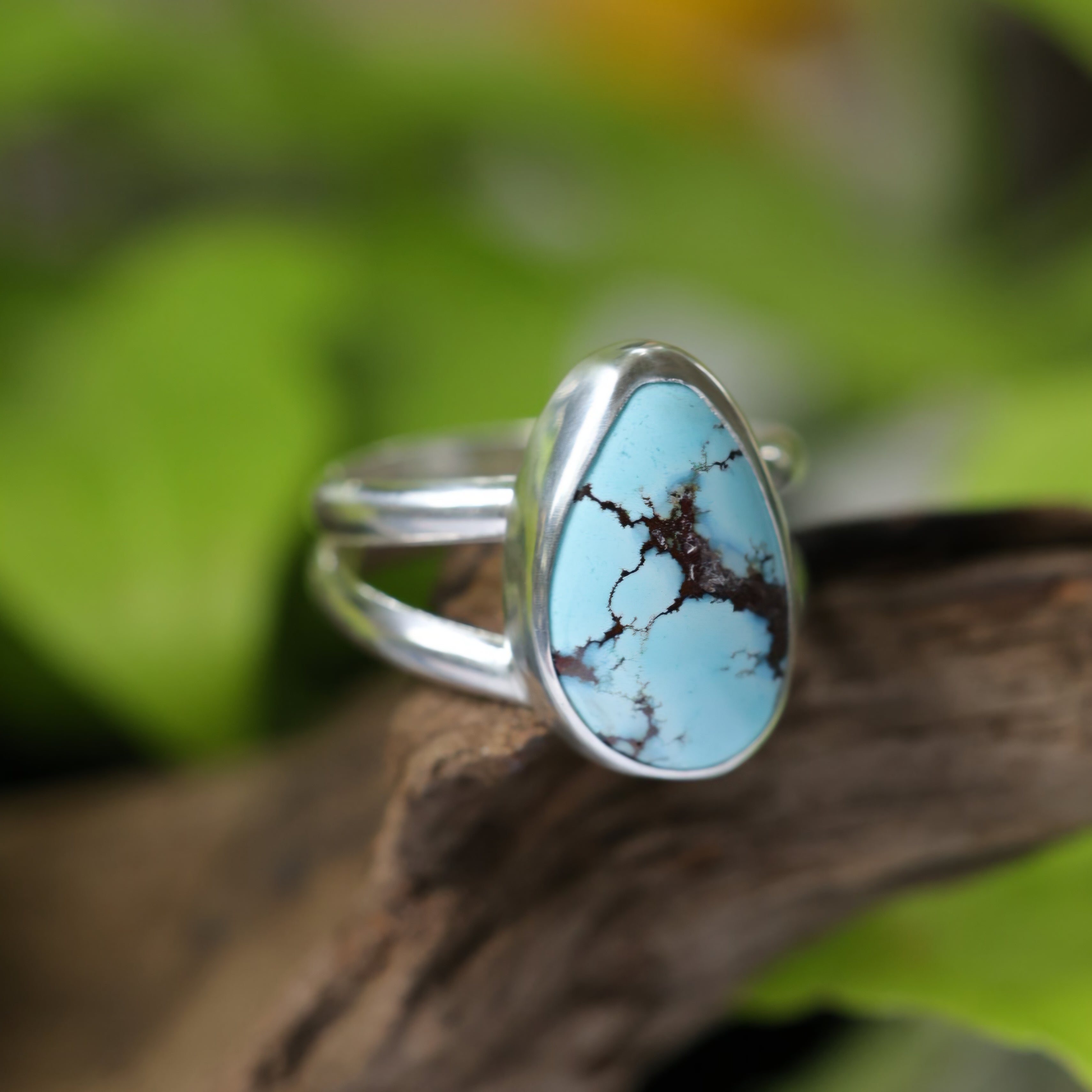 Turquoise Sterling Silver Ring – Double Band – Size 11.5