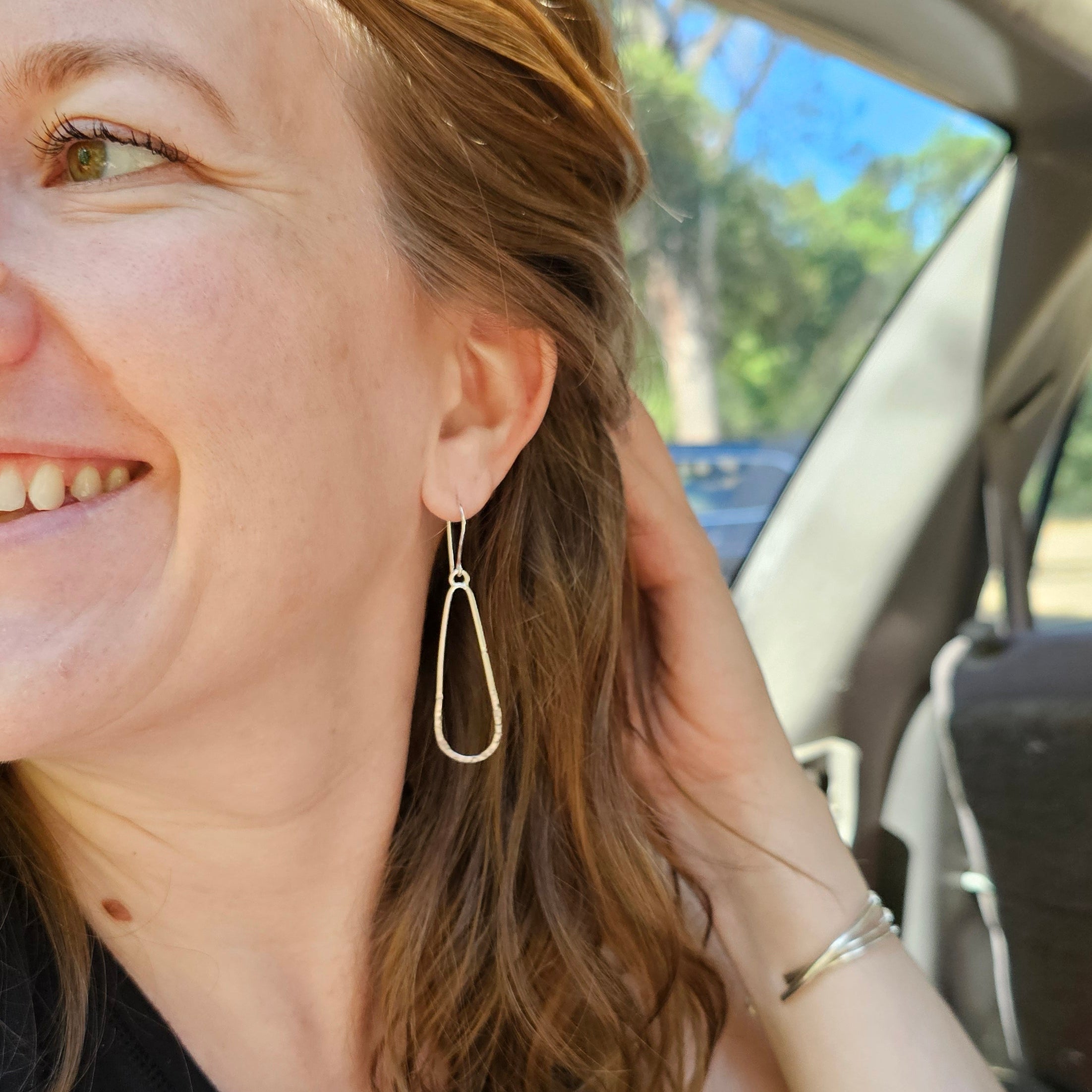 Sterling Silver Teardrop Dangle Earrings – Textured - handmade by Bright Side Jewelry Co.