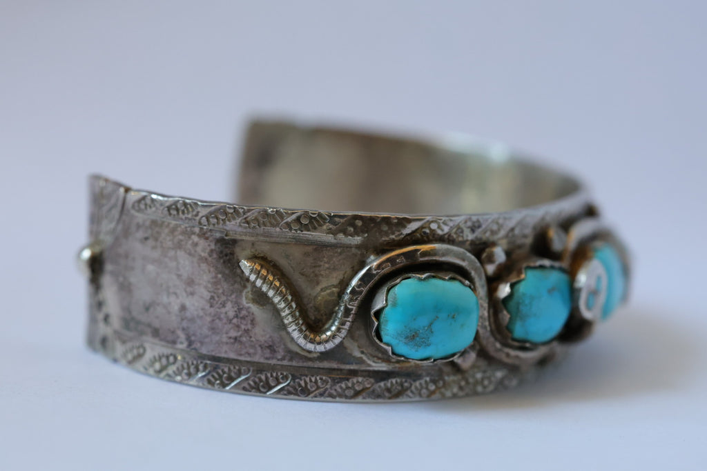 Effie C. Zuni Sterling Silver Turquoise Snake Cuff Bracelet