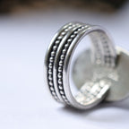Moonstone Sterling Silver Ring – Beaded Double Band – Size 8.5