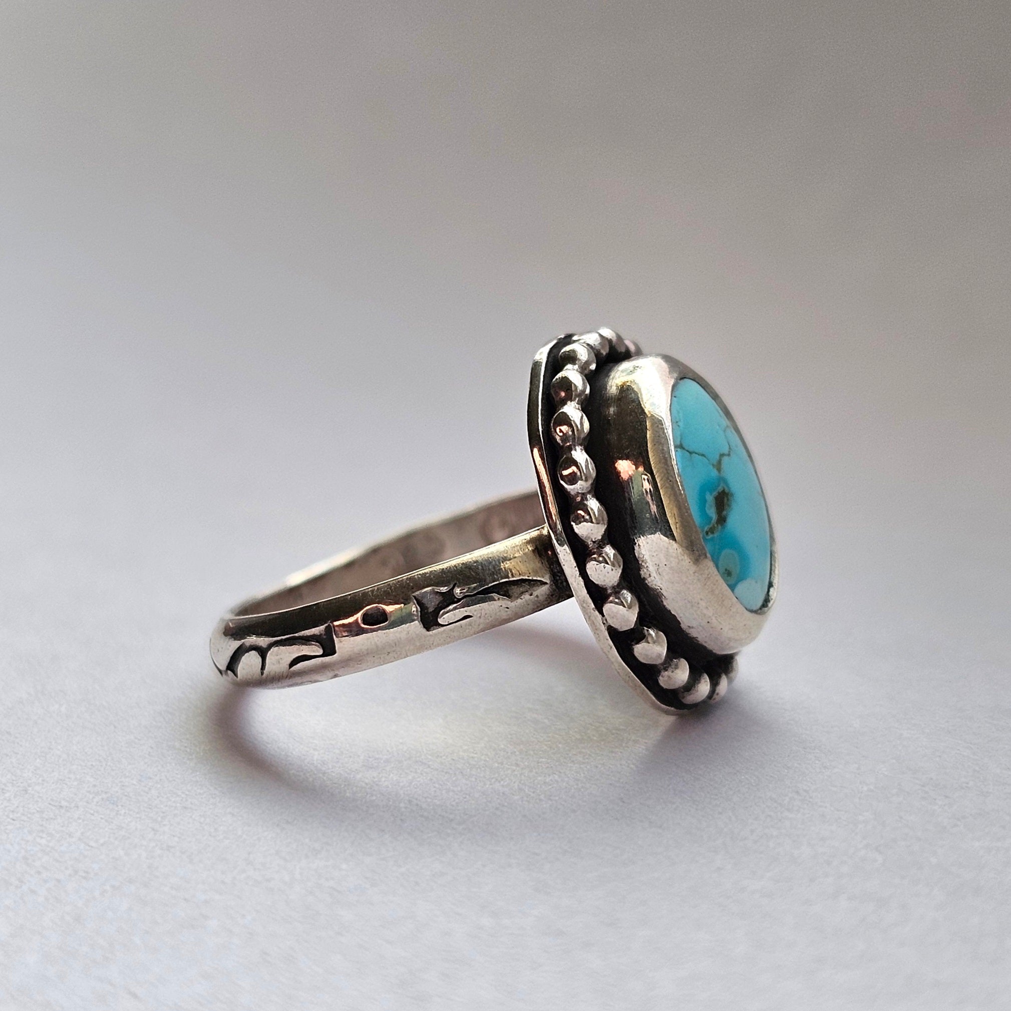 Size 6.25 // Sterling Silver Textured Band with Turquoise Stone