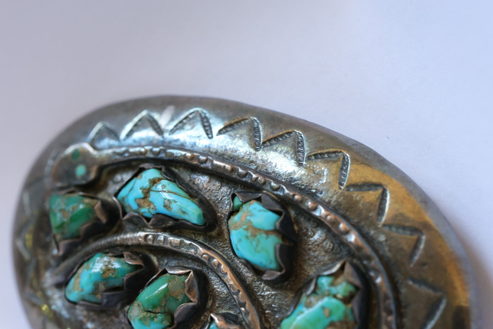 Effie C. Zuni Stamped Silver Turquoise Snake Belt Buckle - (AS IS)