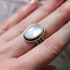 Moonstone Sterling Silver Ring – Beaded Double Band – Size 8.5