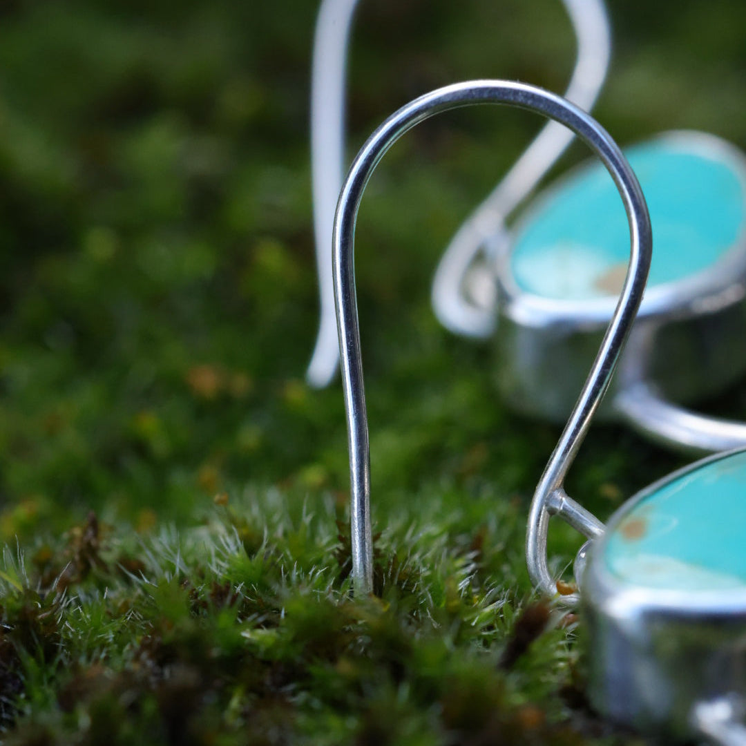 Kingman Turquoise Earrings with Hammered Sterling Silver Fringe