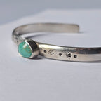 ~6" Sterling Silver Cuff with Kingman Turquoise – Stamped Band, Freeform Cabochon