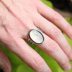 Moonstone Sterling Silver Ring – Beaded Double Band – Size 8.5