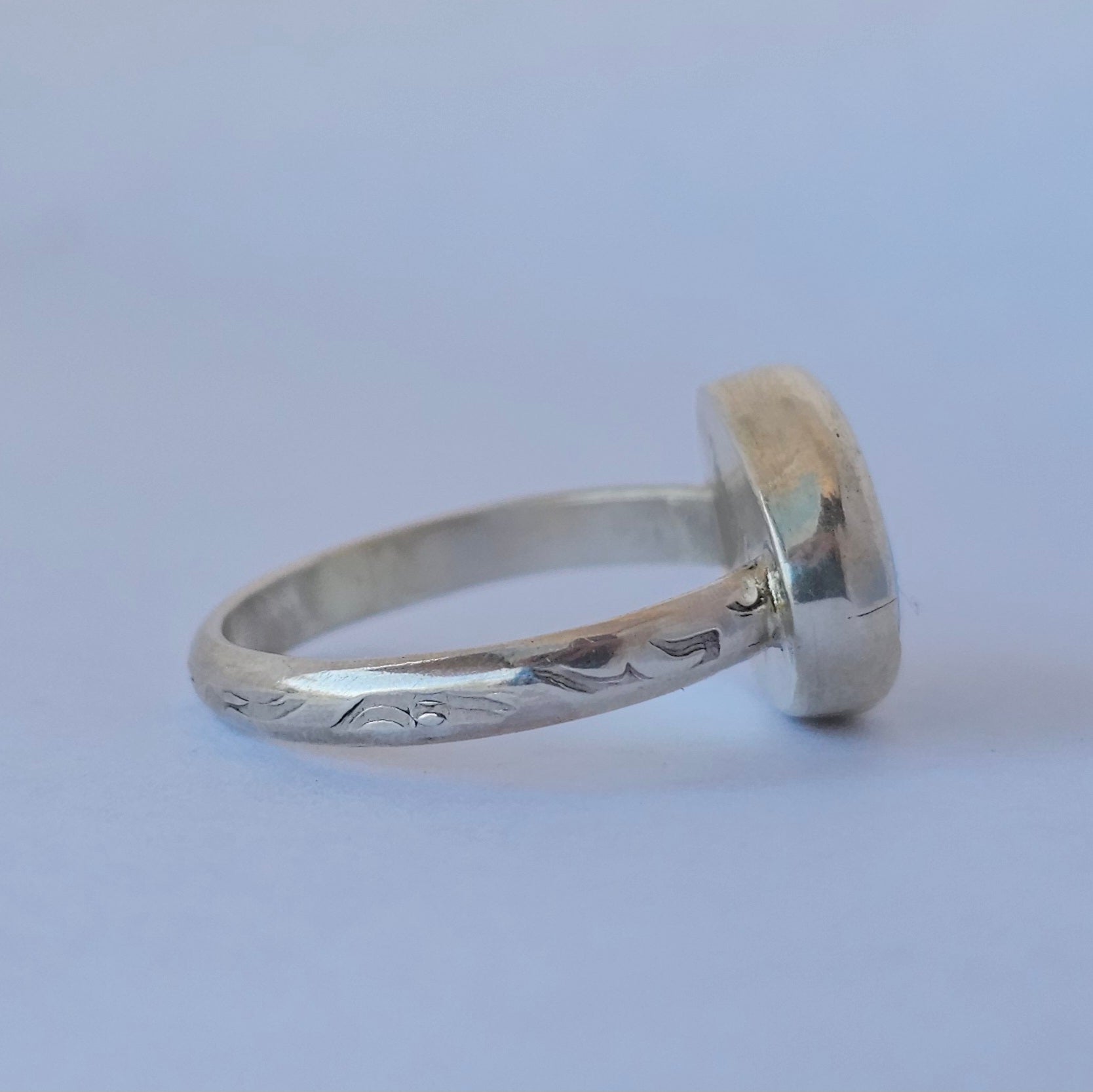 Turquoise Sterling Silver Ring – Textured Band – Size 9