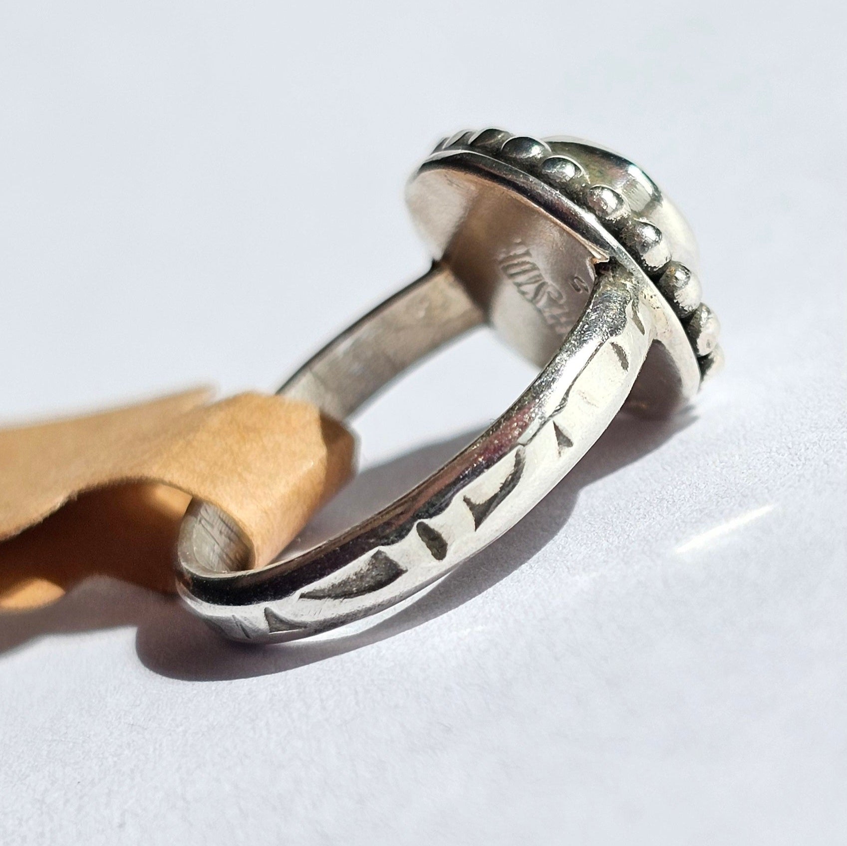 Handmade Sterling Silver Ring with Beaded Bezel & Stunning Stone - Size 6.25