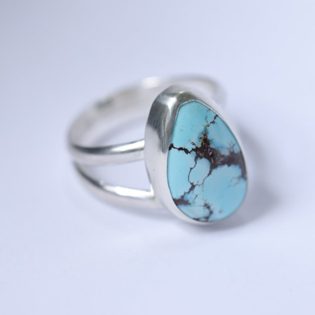 Turquoise Sterling Silver Ring – Double Band – Size 11.5