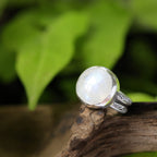 Moonstone Sterling Silver Ring – Stamped Double Band – Size 6.5