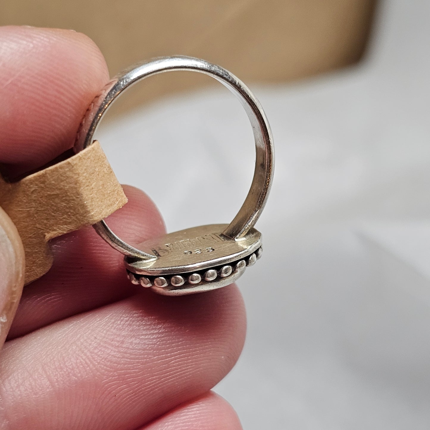 Size 6.5 // Sterling Silver Textured Band with Turquoise Stone