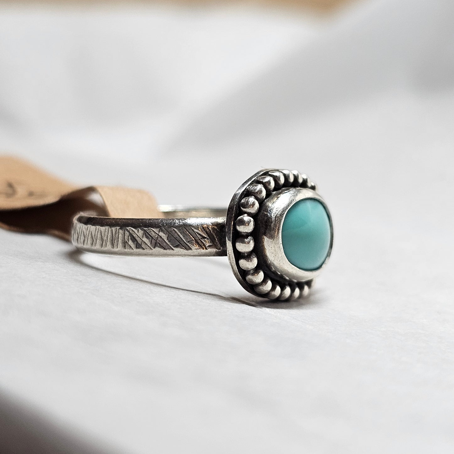 Size 6.5 // Sterling Silver Textured Band with Turquoise Stone