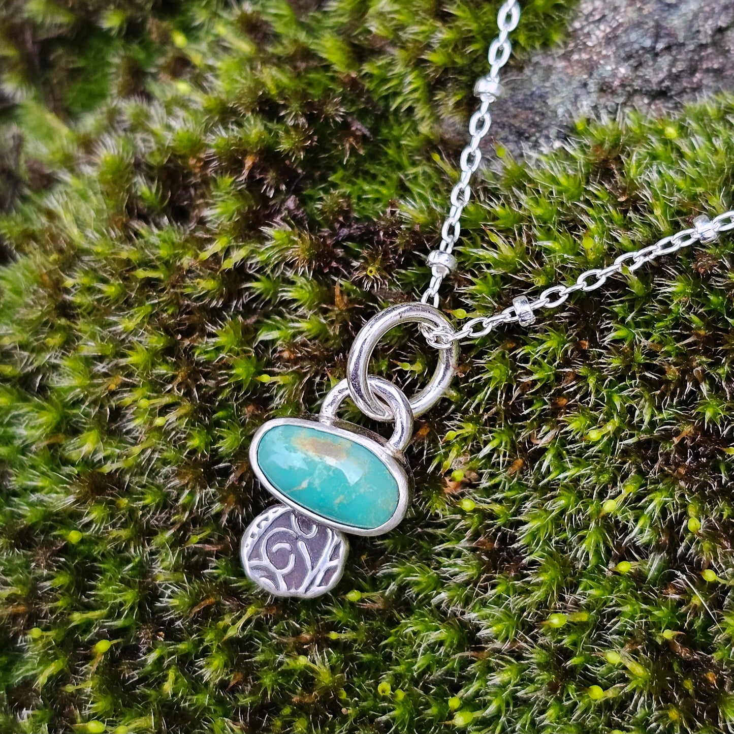Small Turquoise and Textured Fine Silver Detail - Pendant Only + Chain Options