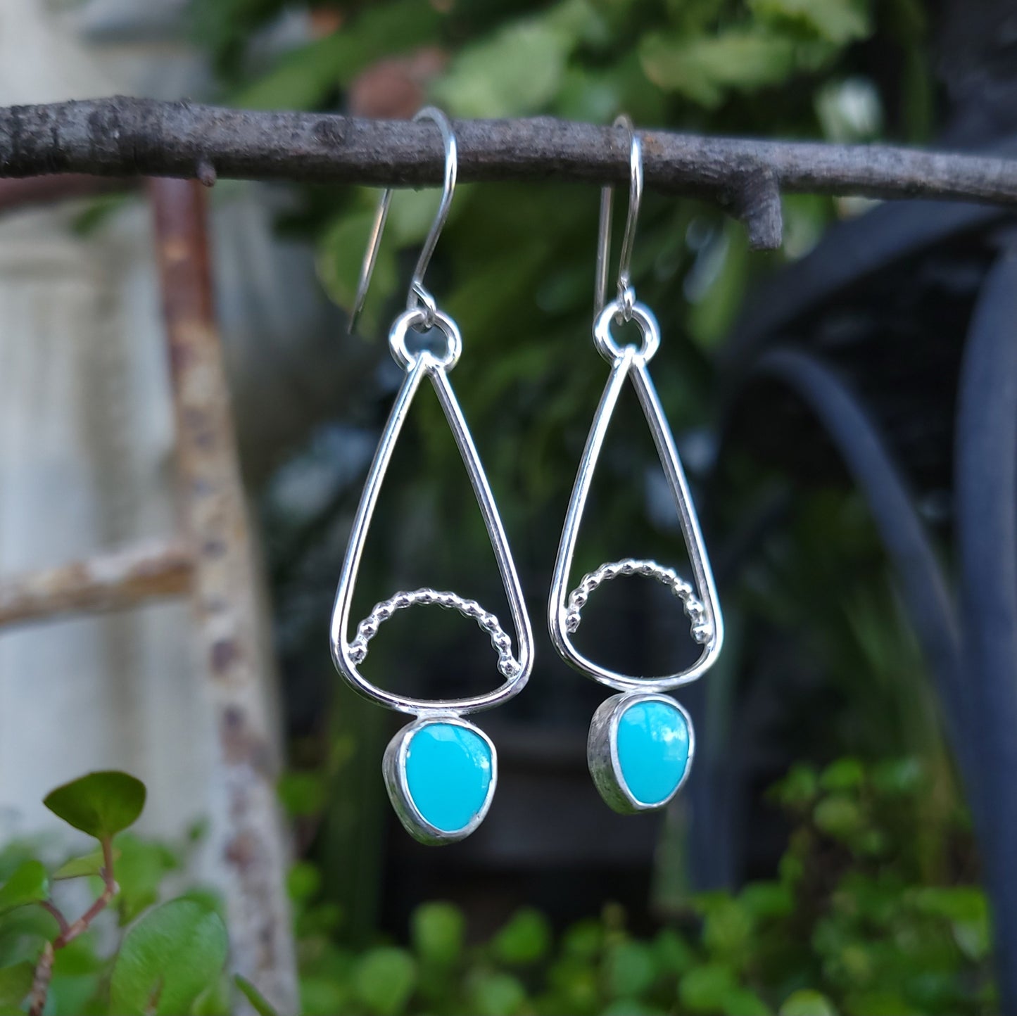 Beaded Detail Triangle Earrings with Kingman Turquoise