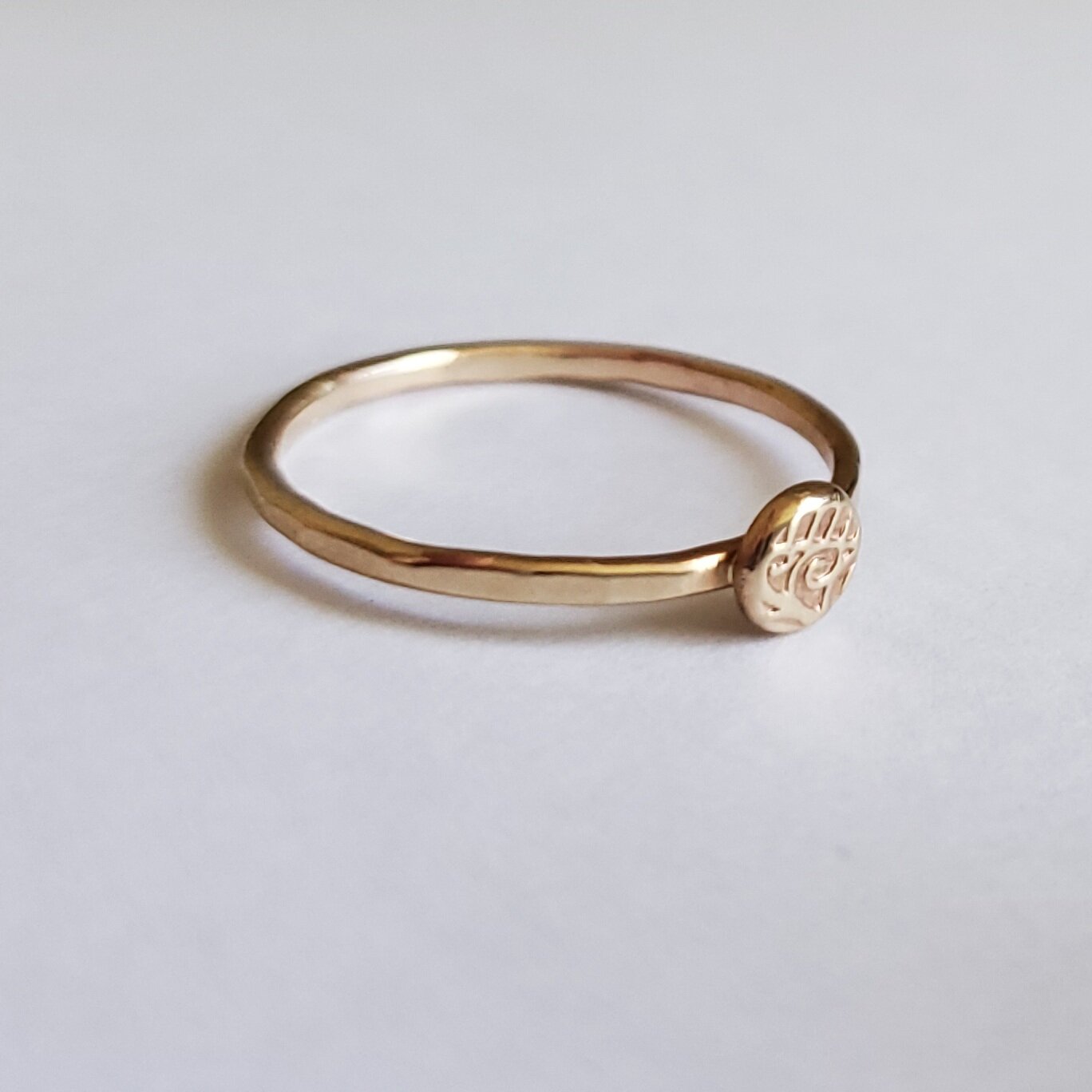 14k Gold Hammered Stackable Ring with Embellishment || Made to Order